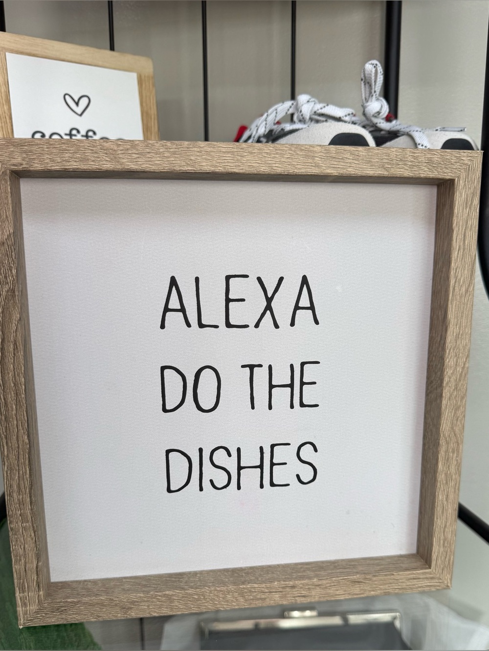 Alexa Do The Dishes Framed Sign - White and Natural Wood